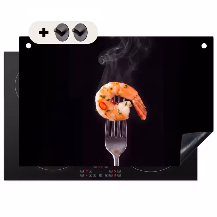 Inductie beschermer en spatscherm (2in1) - Eten - Garnaal - Vork — 1