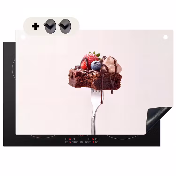 Inductie beschermer en spatscherm (2in1) - Vork - brownie - aardbei — 1