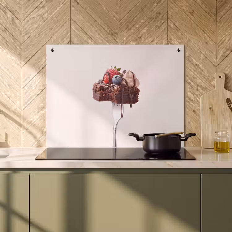 Inductie beschermer en spatscherm (2in1) - Vork - brownie - aardbei — 2
