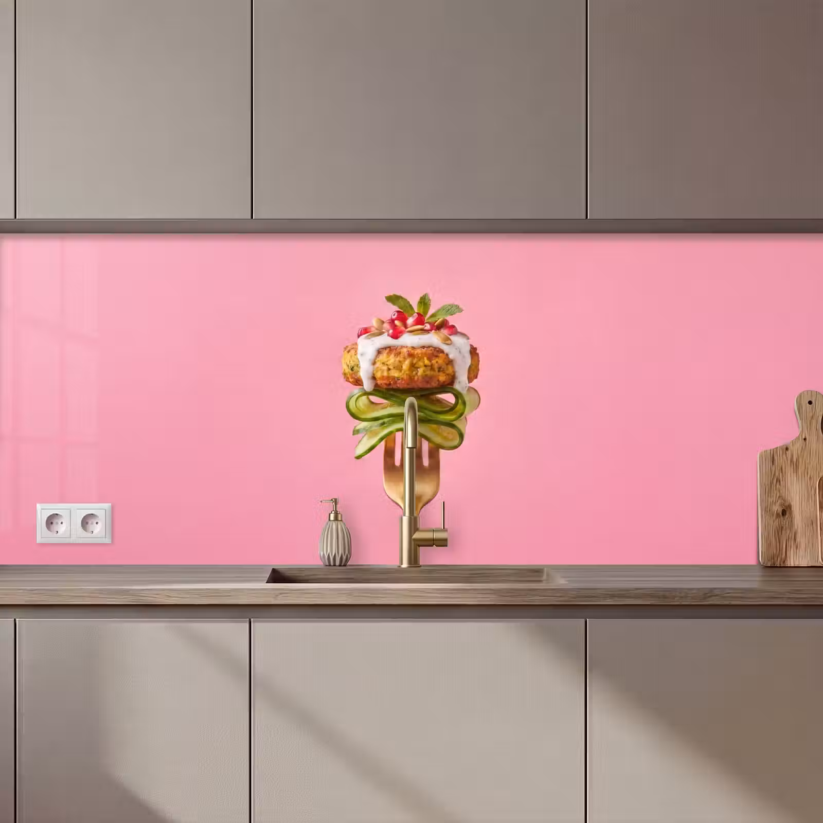 Keuken achterwand - Eten - Vork - Roze — 1