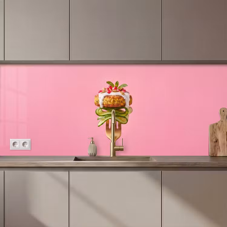 Keuken achterwand - Eten - Vork - Roze — 1