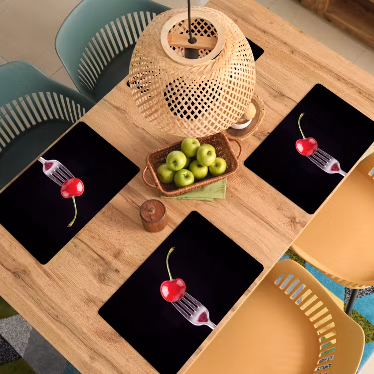 Placemat - 6 stuks - Rode kers - Vork — 6