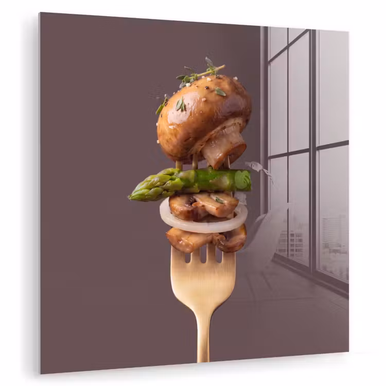 Glas schilderij - Eten - Gestapeld - Vork — 1