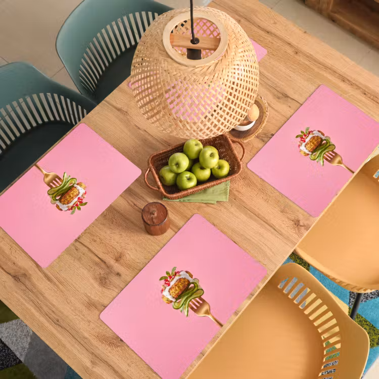 Placemat - 6 stuks - Eten - Vork - Roze — 6
