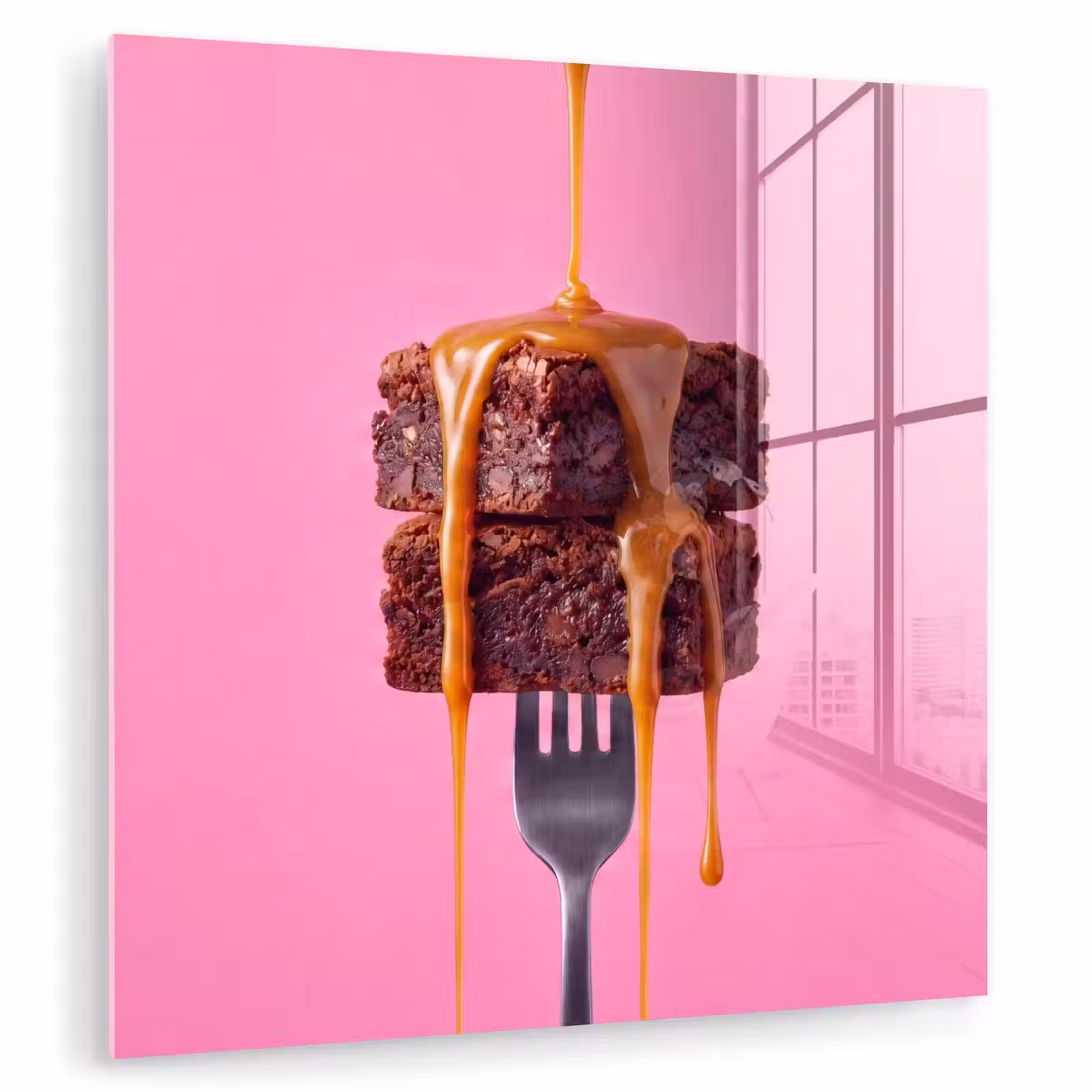 Glas schilderij - Brownie - Karamel - Eten — 1