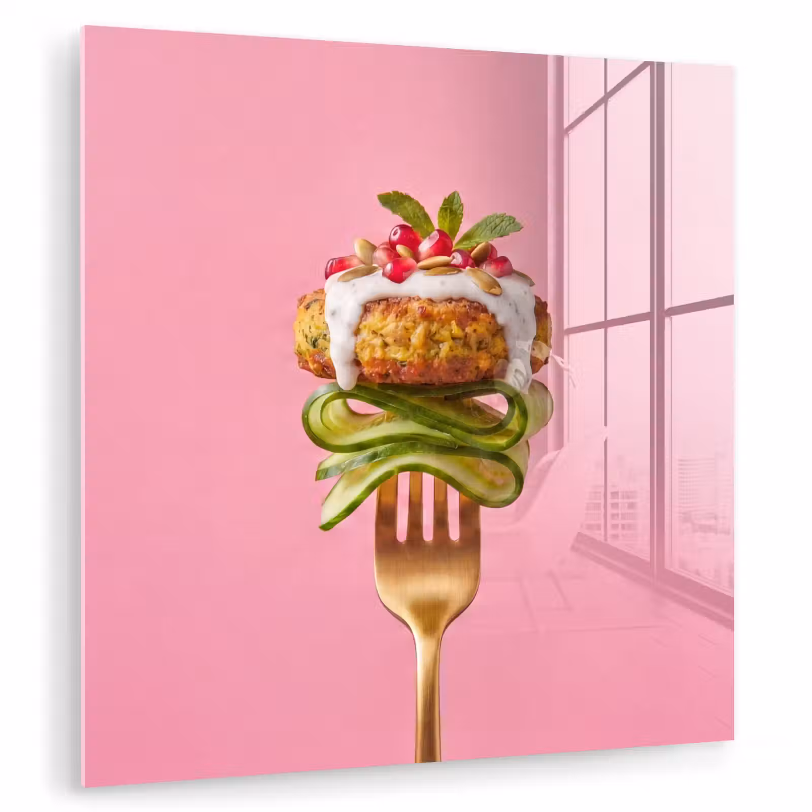 Glas schilderij - Eten - Vork - Roze — 1