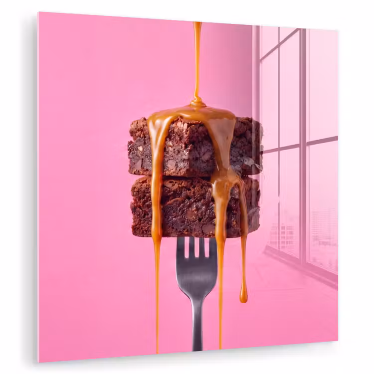 Glas schilderij - Brownie - Karamel - Eten — 1