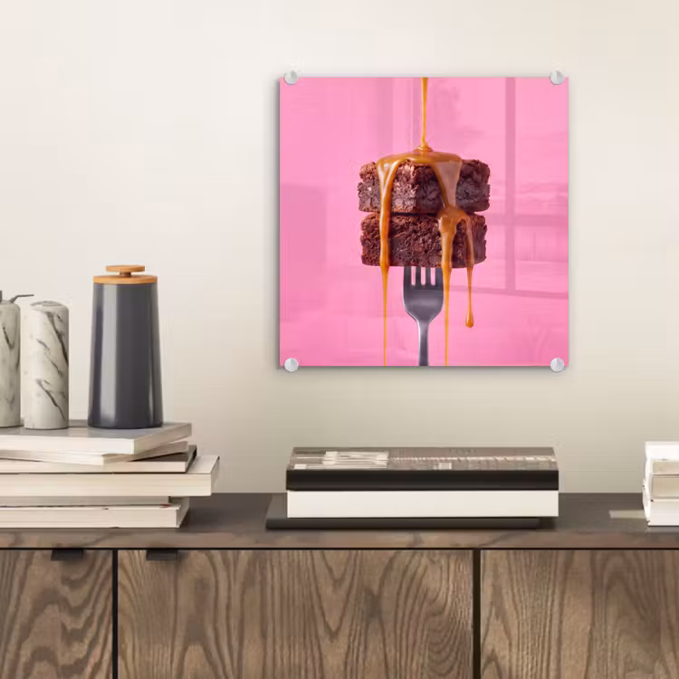Glas schilderij - Brownie - Karamel - Eten — 2