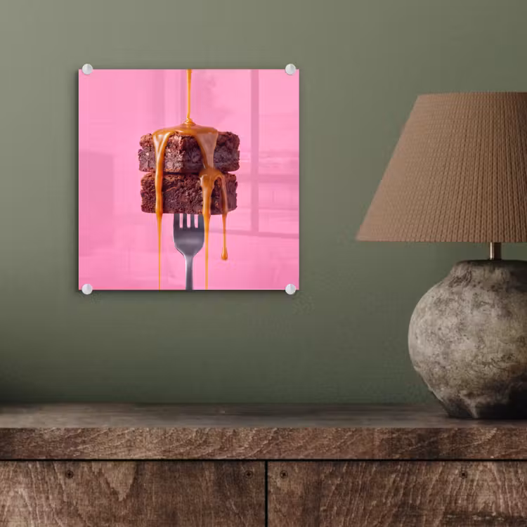 Glas schilderij - Brownie - Karamel - Eten — 4