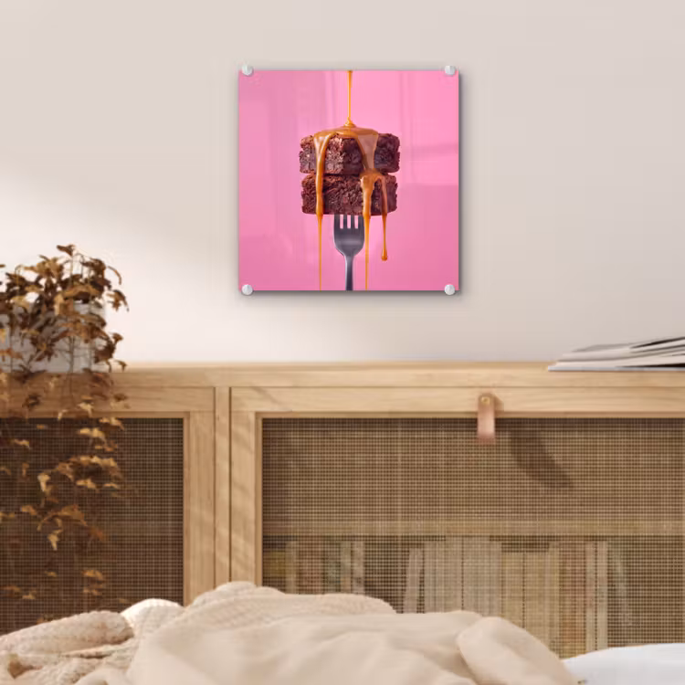 Glas schilderij - Brownie - Karamel - Eten — 5