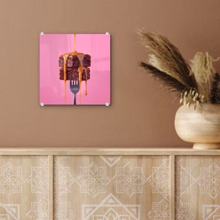 Glas schilderij - Brownie - Karamel - Eten — 6