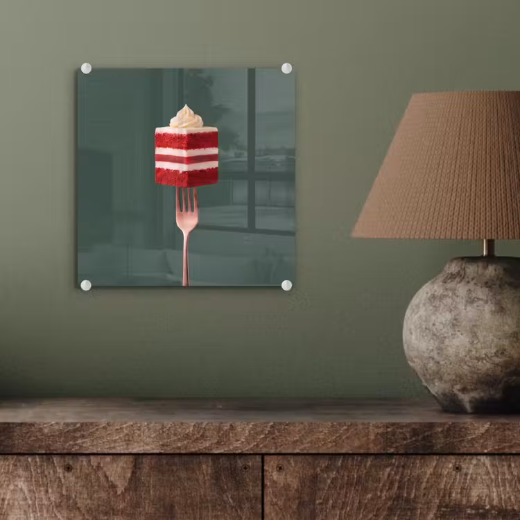 Glas schilderij - Cake - Vork - Rood — 4