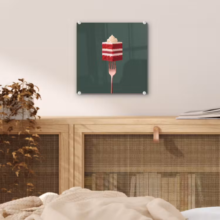 Glas schilderij - Cake - Vork - Rood — 5