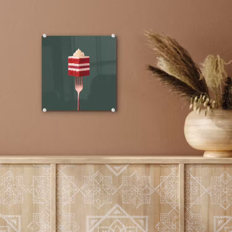 Glas schilderij - Cake - Vork - Rood — 6
