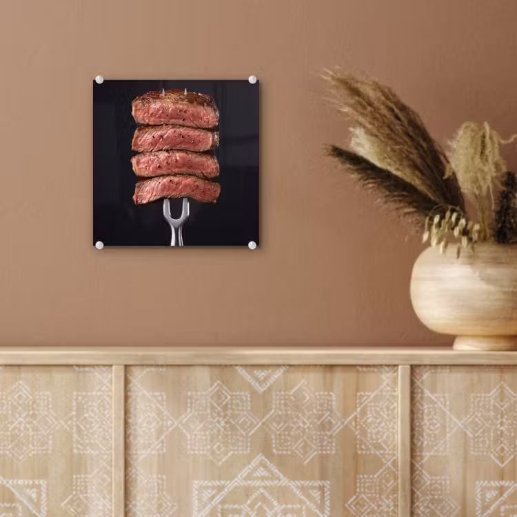 Glas schilderij - Eten - Rosé - Vork — 6