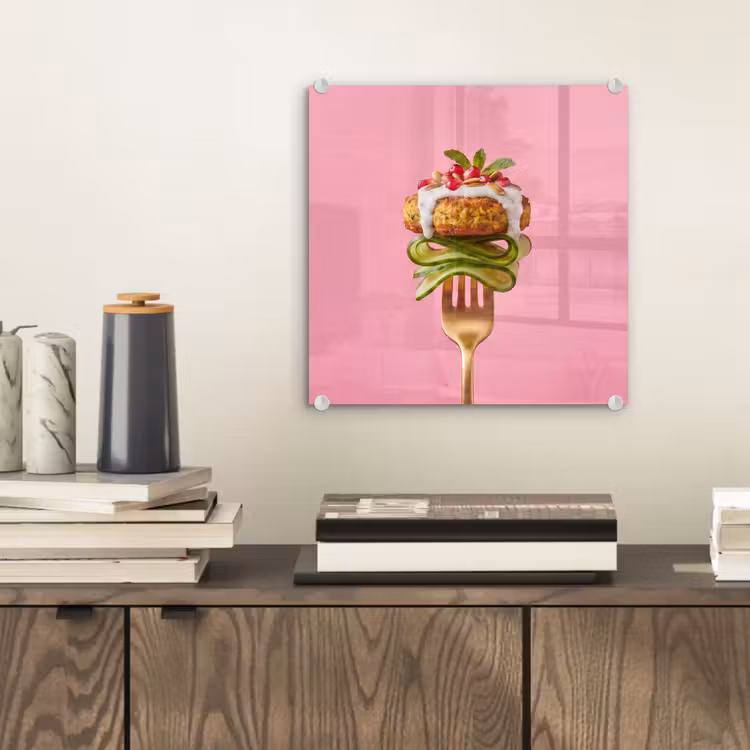 Glas schilderij - Eten - Vork - Roze — 2