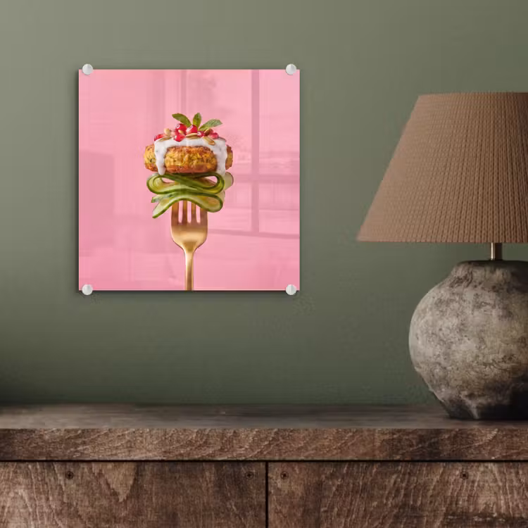 Glas schilderij - Eten - Vork - Roze — 4
