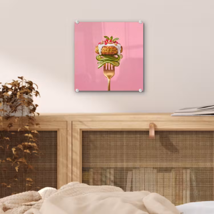 Glas schilderij - Eten - Vork - Roze — 5