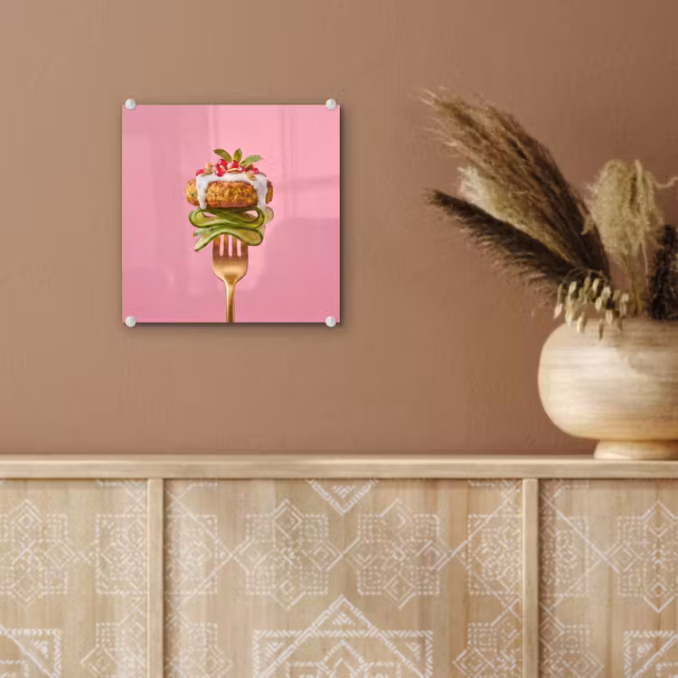 Glas schilderij - Eten - Vork - Roze — 6
