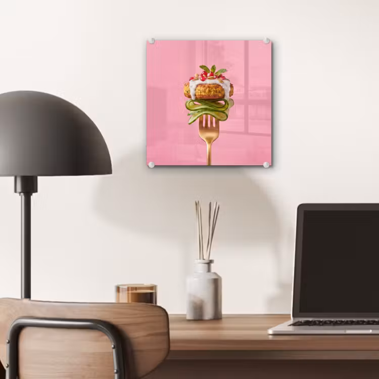 Glas schilderij - Eten - Vork - Roze — 7