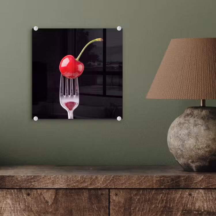 Glas schilderij - Rode kers - Vork — 4