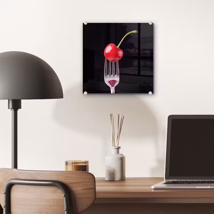 Glas schilderij - Rode kers - Vork — 7