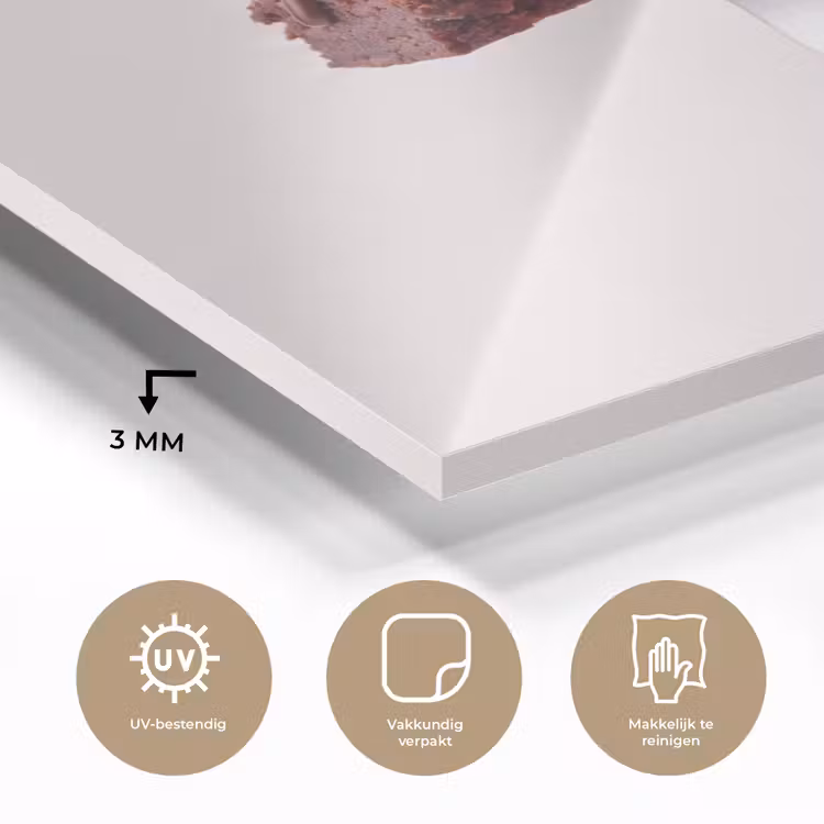 Glas schilderij - Vork - brownie - aardbei — 3