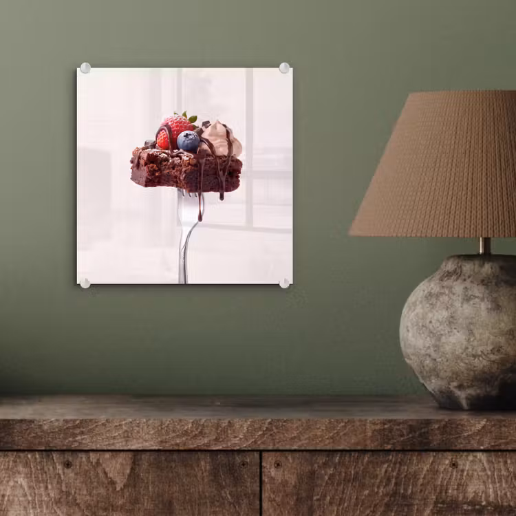 Glas schilderij - Vork - brownie - aardbei — 4