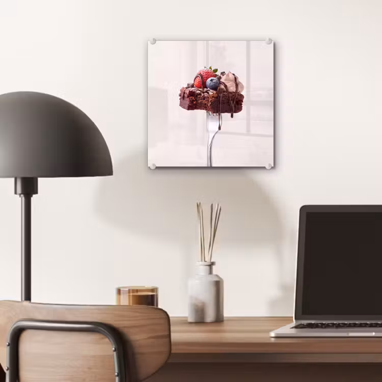 Glas schilderij - Vork - brownie - aardbei — 7
