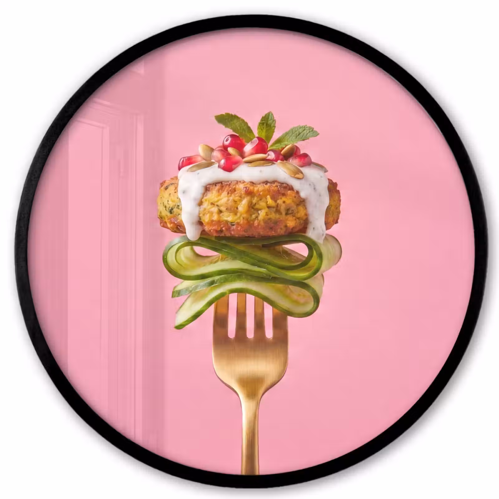 Ronde fotolijst - Eten - Vork - Roze — 1