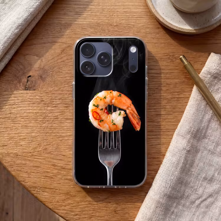 Telefoonhoesje Softcase - Eten - Garnaal - Vork — 2