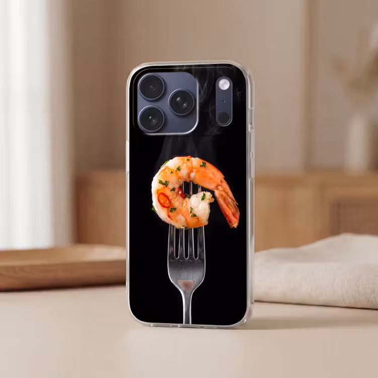 Telefoonhoesje Softcase - Eten - Garnaal - Vork — 3