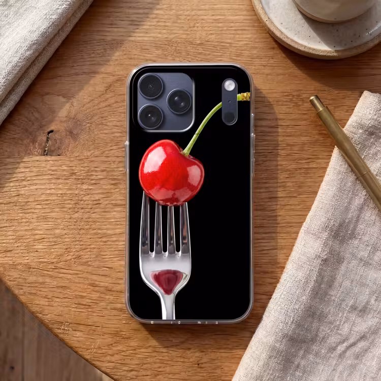 Telefoonhoesje Softcase - Rode kers - Vork — 2