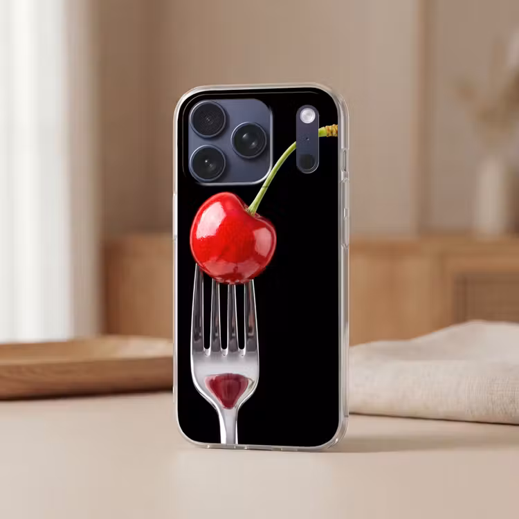 Telefoonhoesje Softcase - Rode kers - Vork — 3