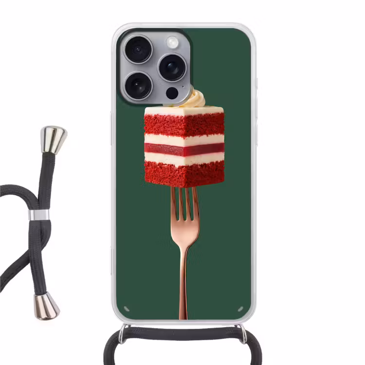 Telefoonhoesje met koord - Cake - Vork - Rood — 1