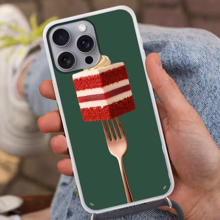 Telefoonhoesje met koord - Cake - Vork - Rood — 2