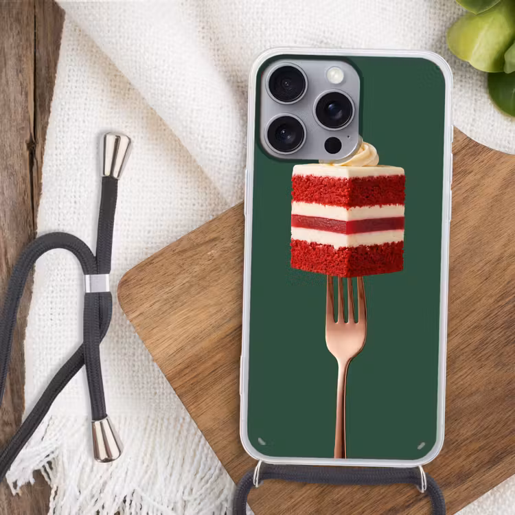 Telefoonhoesje met koord - Cake - Vork - Rood — 3