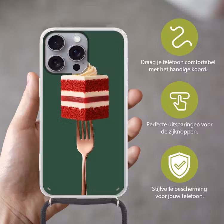 Telefoonhoesje met koord - Cake - Vork - Rood — 4
