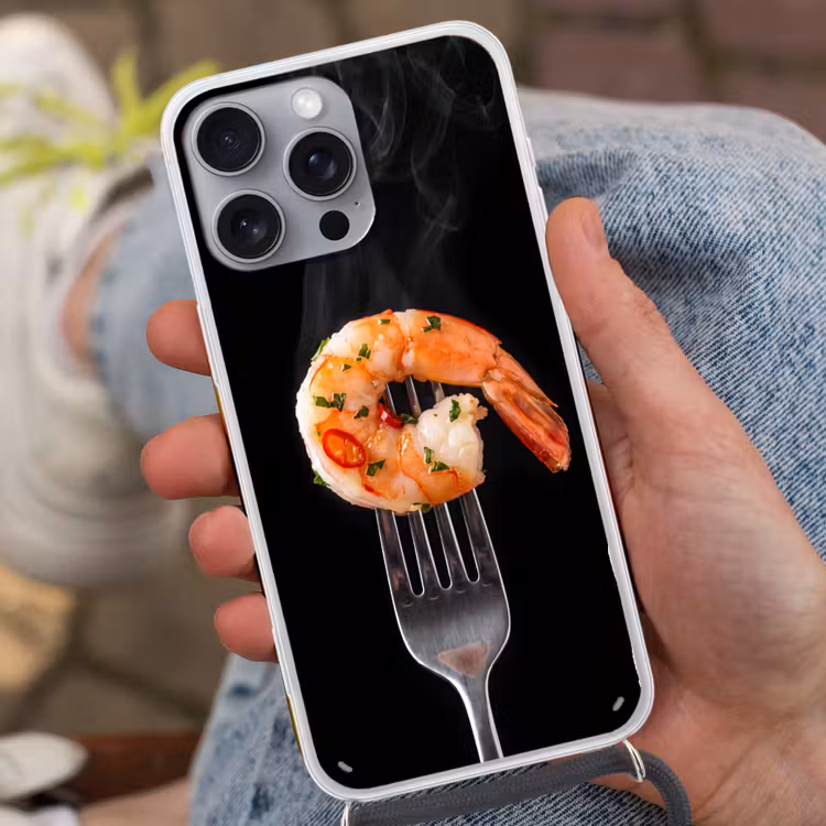 Telefoonhoesje met koord - Eten - Garnaal - Vork — 2