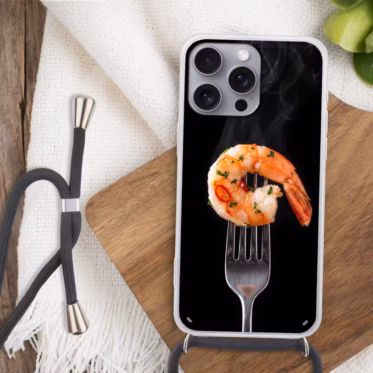 Telefoonhoesje met koord - Eten - Garnaal - Vork — 3