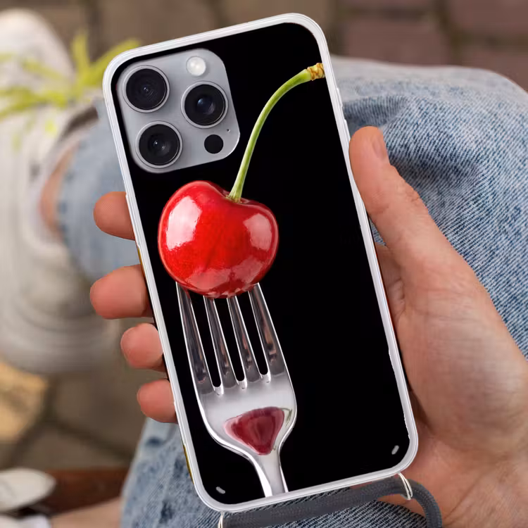 Telefoonhoesje met koord - Rode kers - Vork — 2