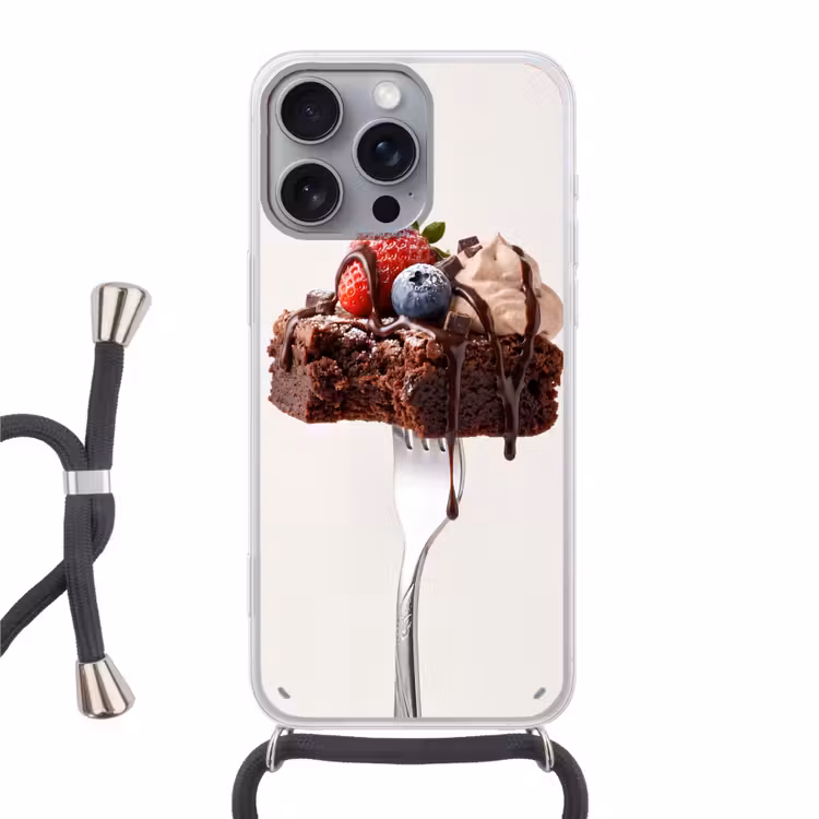 Telefoonhoesje met koord - Vork - brownie - aardbei — 1