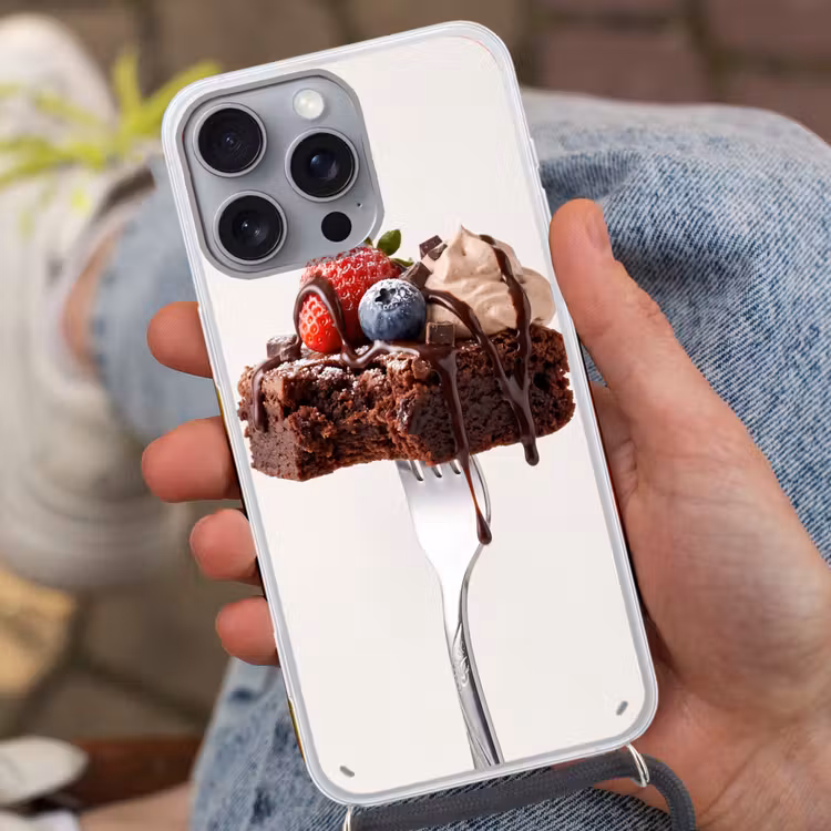 Telefoonhoesje met koord - Vork - brownie - aardbei — 2