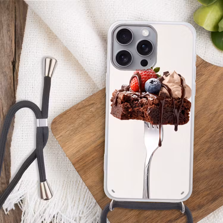 Telefoonhoesje met koord - Vork - brownie - aardbei — 3