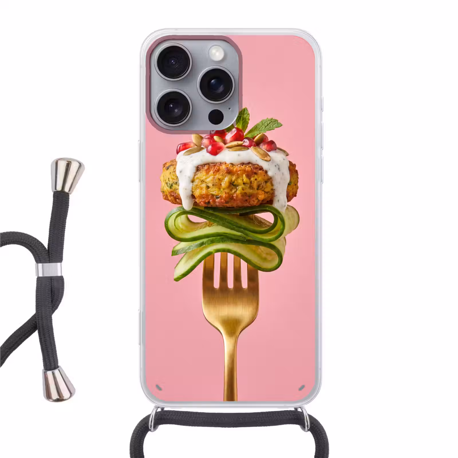 Telefoonhoesje met koord - Eten - Vork - Roze — 1