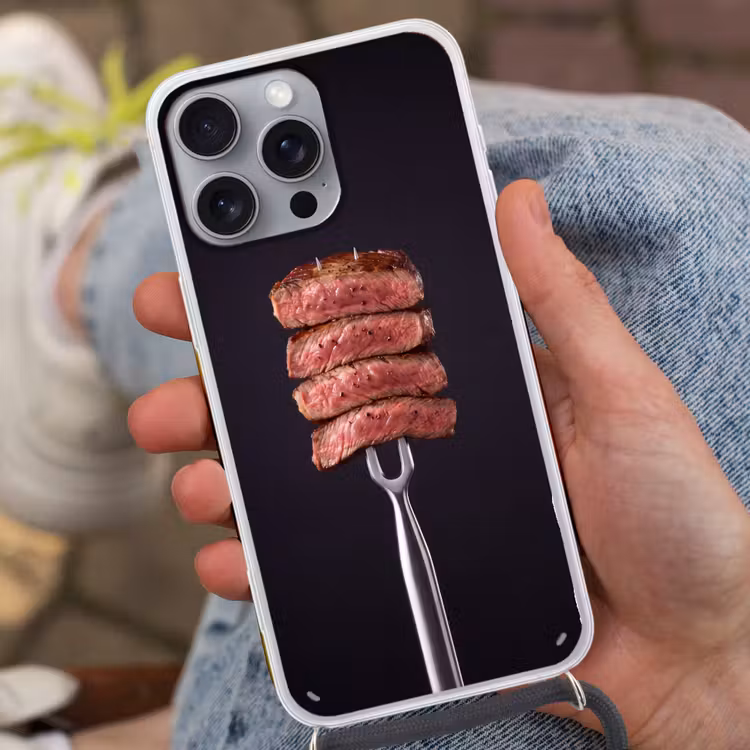 Telefoonhoesje met koord - Eten - Rosé - Vork — 2