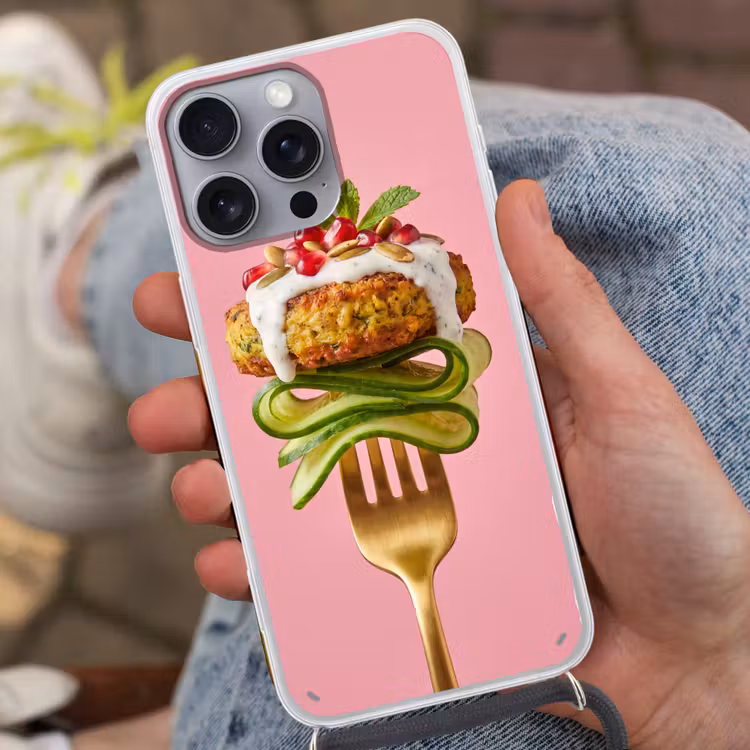 Telefoonhoesje met koord - Eten - Vork - Roze — 2