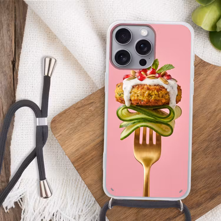 Telefoonhoesje met koord - Eten - Vork - Roze — 3