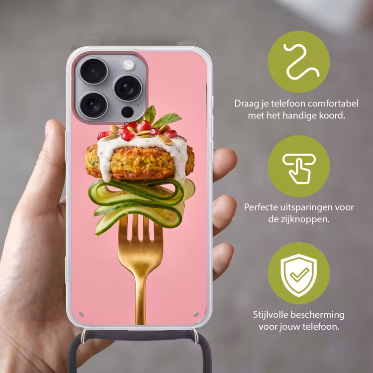 Telefoonhoesje met koord - Eten - Vork - Roze — 4