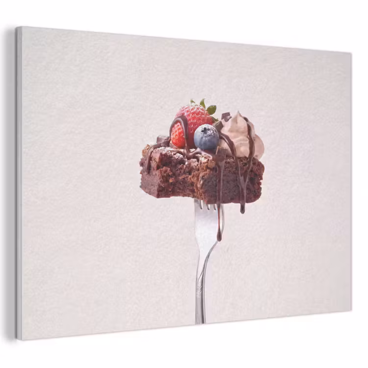 Akoestisch schilderij - Vork - brownie - aardbei — 1